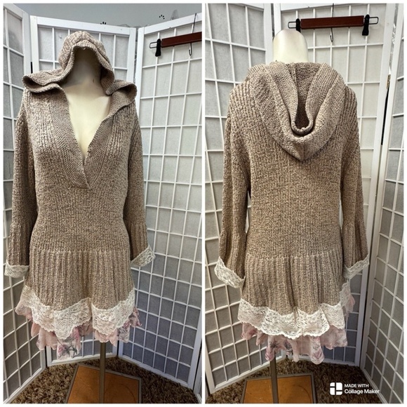 Axcess, Woman, Dress Style Sweater, Brown, Sz XL,Woven Cotton,Hood,Long Sleeve.! - Picture 3 of 12